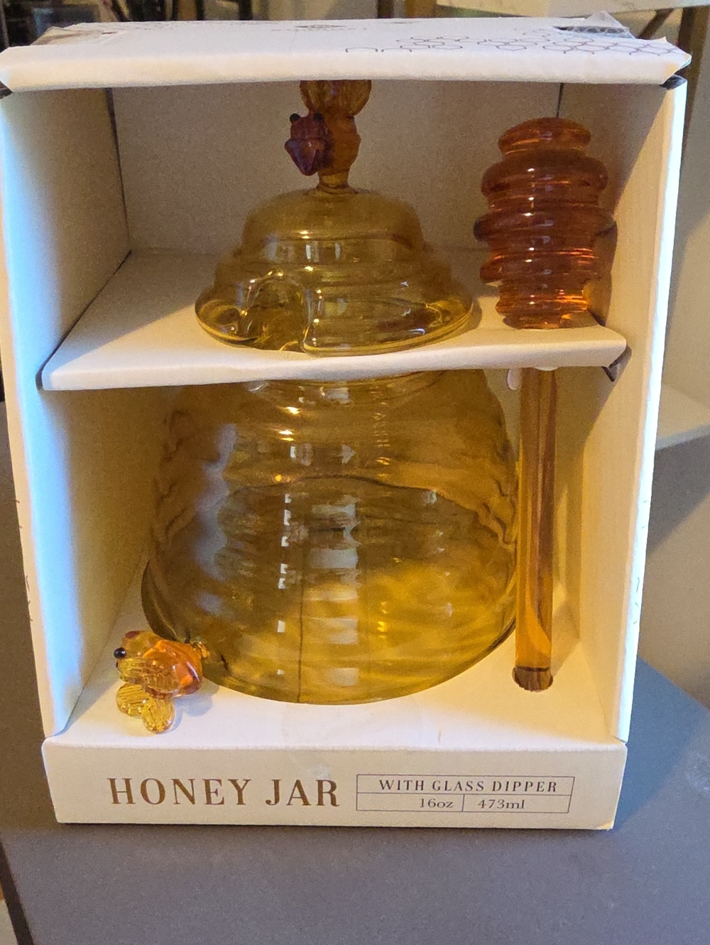 Amber Glass Honey Jar with Dipper